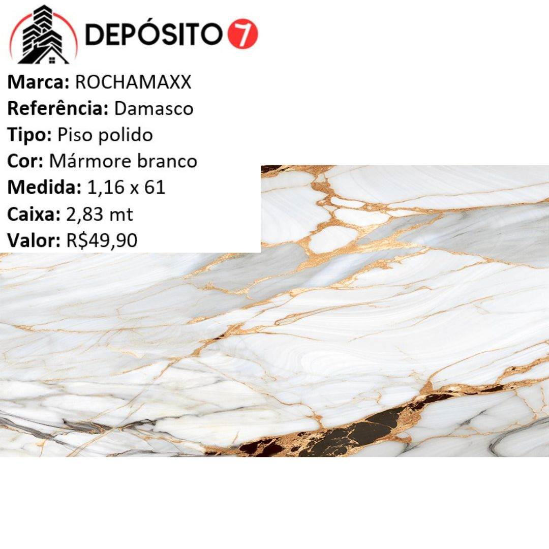 ROCHAMAXX PISO RETIFICADO POLIDO DAMASCO 1,16 X 61 (CAIXA COM 2,83MT)